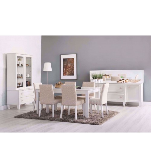 Cara Esszimmer - Set in weiß, ausziehbarer Esstisch + 6 Morpho Stühle