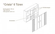 Kleiderschrank, Drehtüren "Crista", 5 Türen, 250cm / 6 Türen, 300 cm